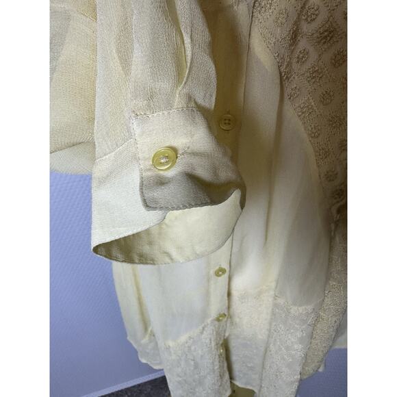 CHICO'S Sheer Boho Art To Wear Shirt Top Asymmetrical Hem Embroidery Size XL 3 - Picture 10 of 15